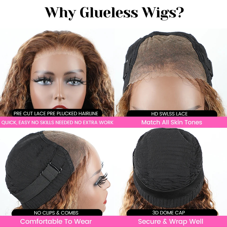 Wear And Go Glueless Wig Ombre Highlight Mongolian Deep Wave 6x4 Hd Lace Glueless