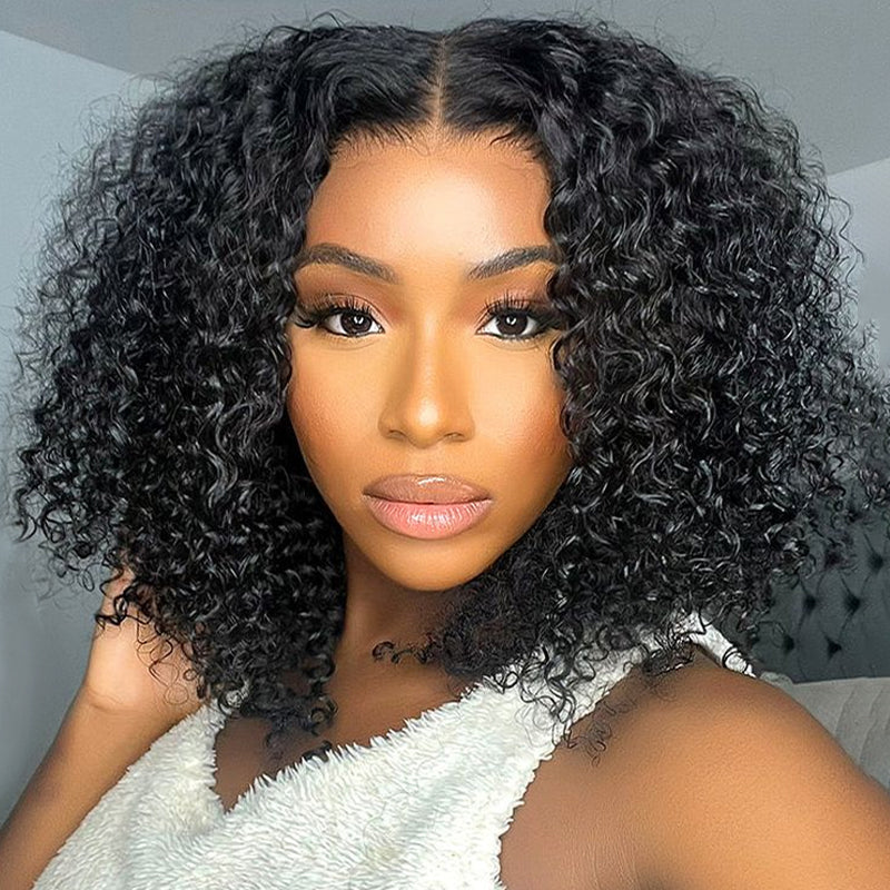 Indian Kinky Curly Short Bob Ready To Go Glueless Wig  7x5