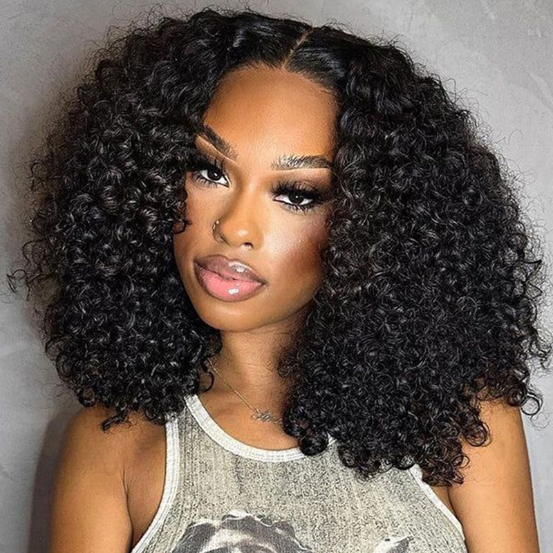 Indian Kinky Curly Short Bob Ready To Go Glueless Wig  7x5