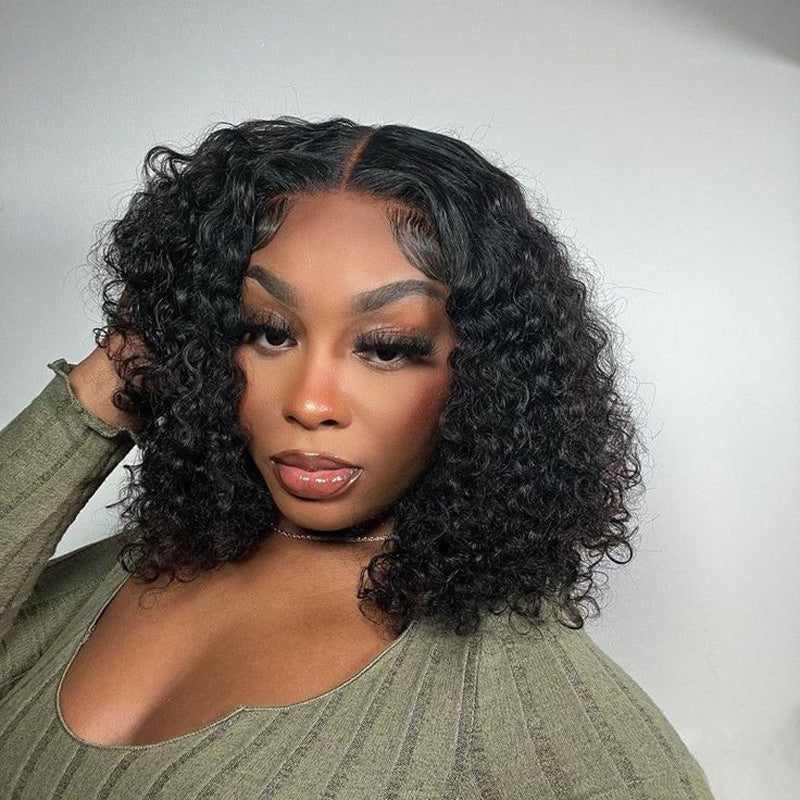 Indian Kinky Curly Short Bob Ready To Go Glueless Wig  7x5