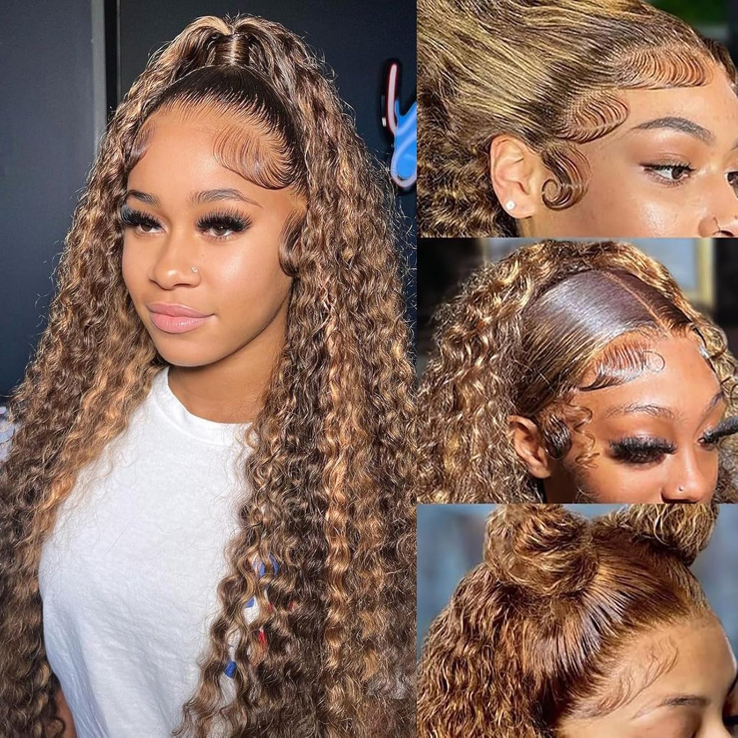 Curly Colored Highlight Wig Human Hair Deep Wave